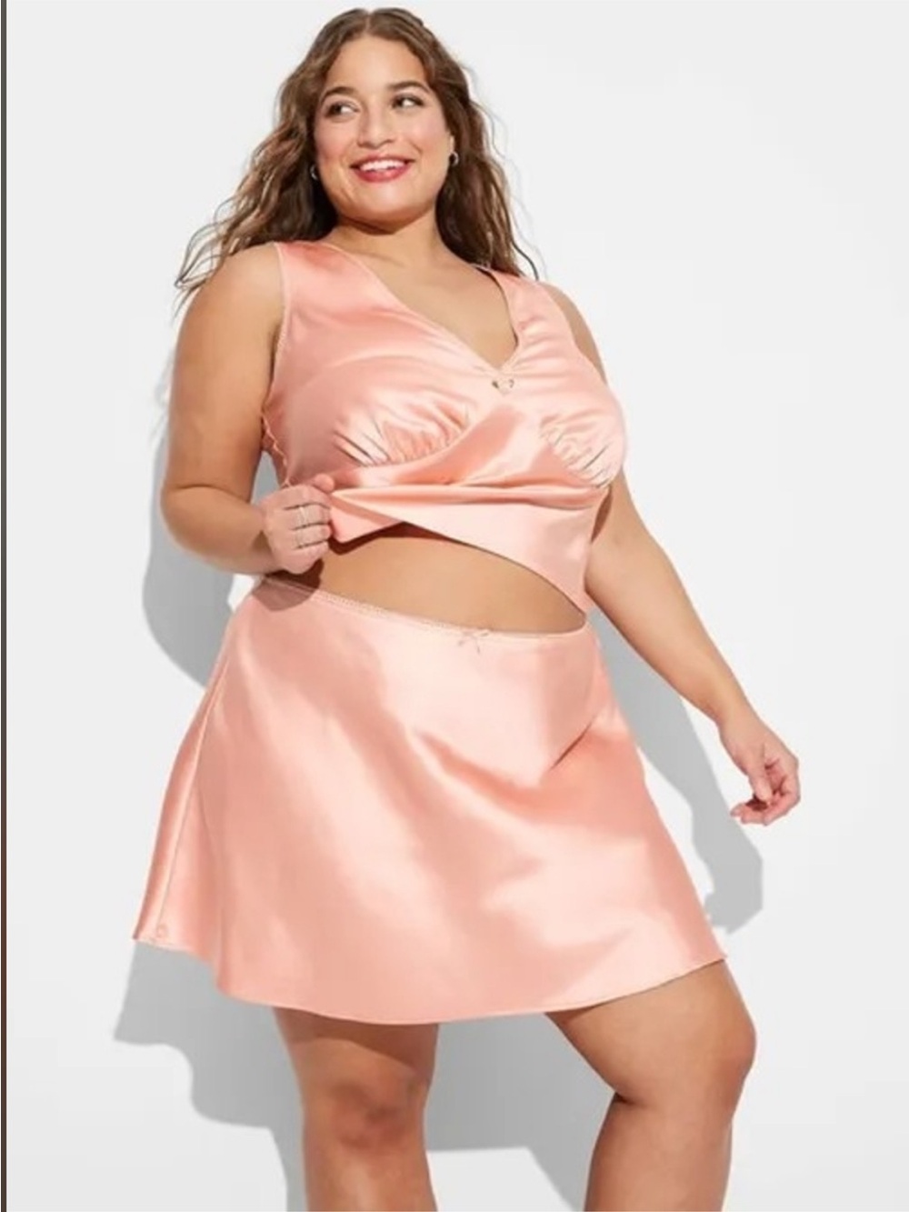 wild fable Peach Satin Mini Skirt  - Soft Peach SKIRT ONLY